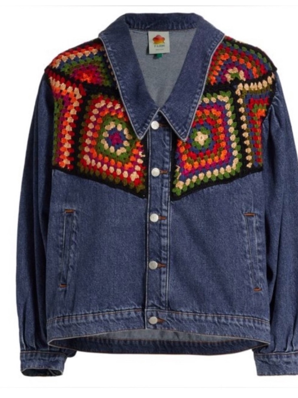 NWT FARM Rio Crochet Denim Jacket - Picture 2 of 10